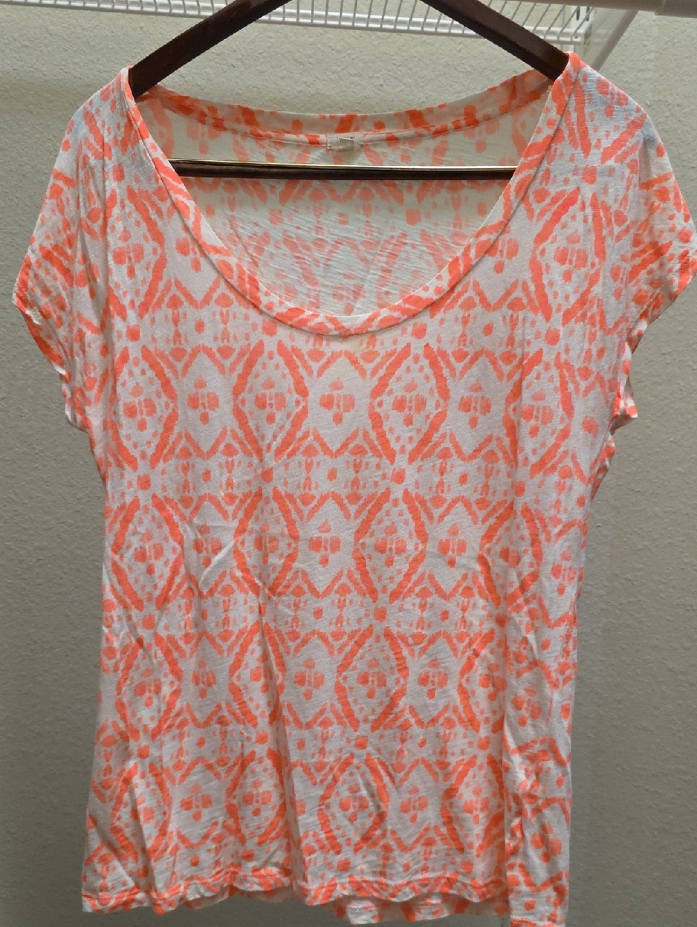 J. Crew Coral Ikat Short Sleeve Scoop Neck Tee